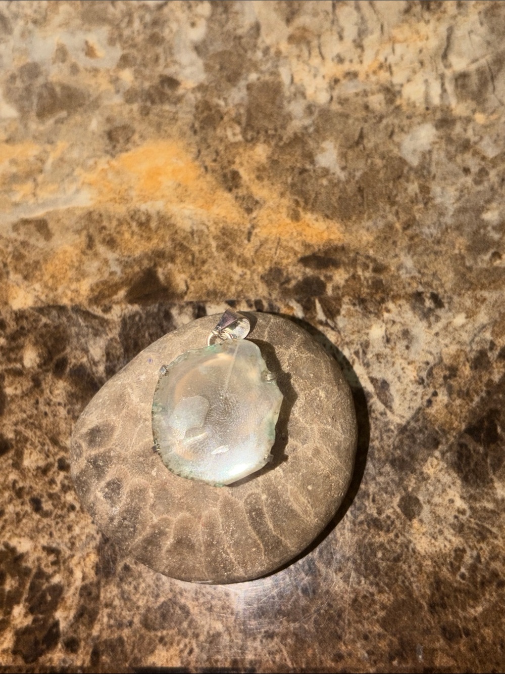 Quartz Pendant Necklace in Iridescent White - Brand